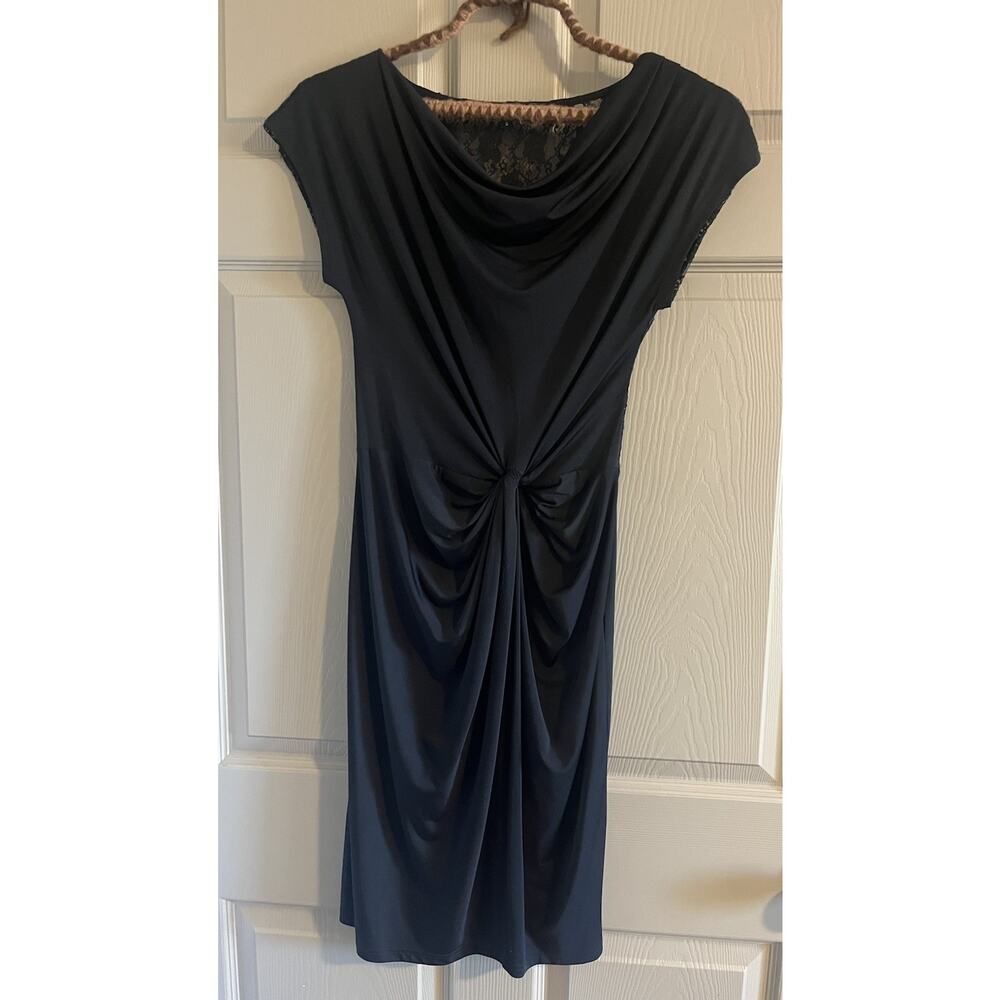 Ilse Jacobsen Hornbaek Black Sequin Lace Dress Small Cowl Neck Ruched Cocktail